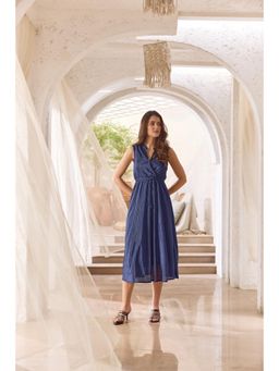 Bofreesia - Women Blue Sleeveless Tie-Ups Fit and Flare Dress