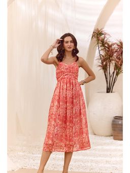 Bofreesia - Women Printed Spaghetti Straps Midi Empire Dress