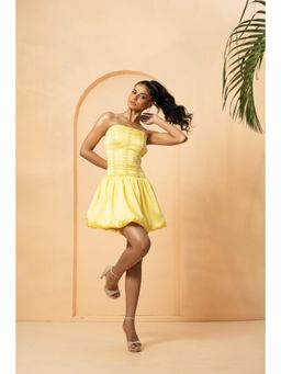 Quench A Thirst - Yellow Corset Mini Dress with Embroidery