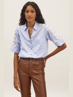 Pallavi Swadi - Sky Blue Dragonfly Swarovski Shirt