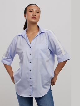 Pallavi Swadi - Sky Blue White Ribbon Shirt