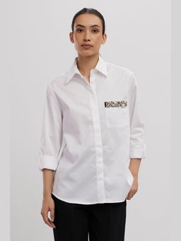 Pallavi Swadi - White Pearl Pocket Strip Shirt