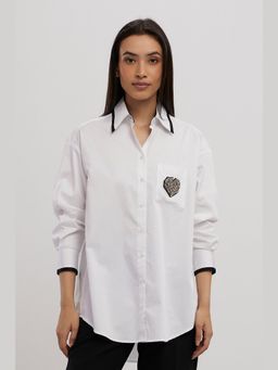 Pallavi Swadi - White Tuxedo Big Swarovski Heart Shirt