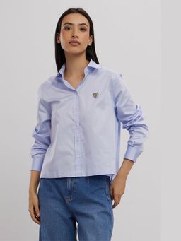 Pallavi Swadi - Sky Blue Swarovski Heart Crop Shirt