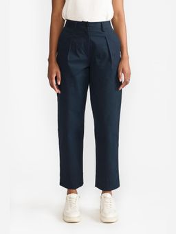Perona - Alessia Navy Blue Plain Relaxed Fit Pant