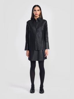 Perona - Black Alexia Leather Stripes Shirt