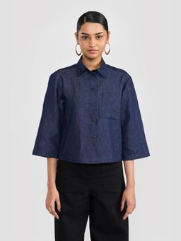 Perona - Navy Blue Emryn Linen Solid Shirt