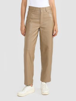 Perona - Kenzie Beige Leather Relaxed Fit Pant