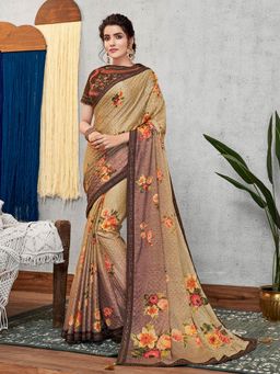 Odette - Brown Sequinned Silk Georgette Designer Saree with Unstitched Blouse