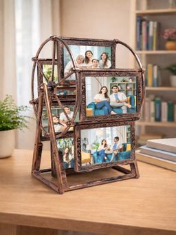 Golden Peacock - Vintage Bronze Ferris Wheel Rotating Table Top Photo Frame (6 Photos)