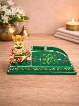 Golden Peacock - Handcrafted Bawla Musician Wooden Home & Office Decor Showpiece