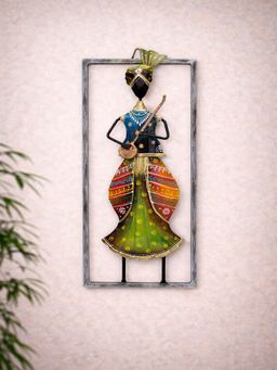 Golden Peacock - Handcrafted Metal String Musician Wall Art Multicolour Ethnic Decor