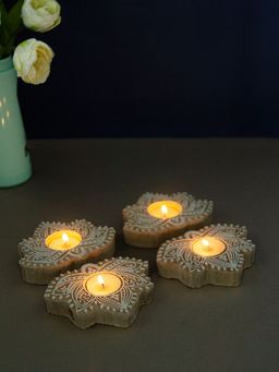 Golden Peacock - Hand-Carved Lotus Wooden Table Decor ((Set Of 4))