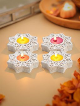 Golden Peacock - Wooden Star Diya Holder (Set Of 4)