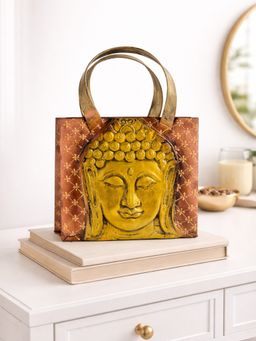 Golden Peacock - Handcrafted Gold-Toned Buddha Embossed Metal Decor Showpiece