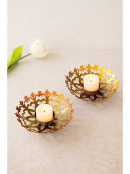 Golden Peacock - Set of 2 Metal Cutwork Tea Light Holders