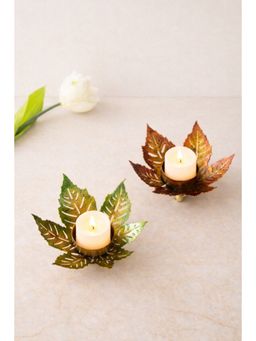 Golden Peacock - Green & Brown Leaf-Shaped Decorative Table Accents (Set of 2)