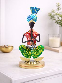 Golden Peacock - Handcrafted Tribal Metal Musician Figurine Table Decor Showpiece