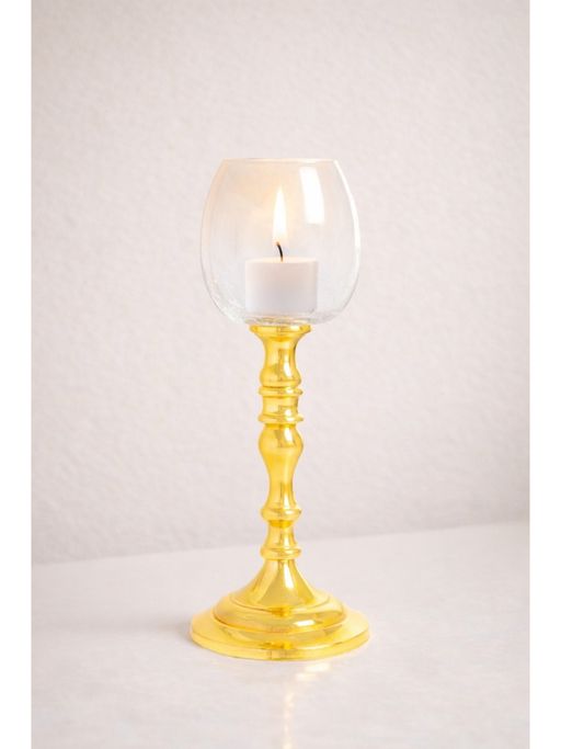 Golden Peacock Transparent Glass Candle Holder with Gold-Toned Stand