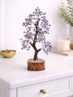 Golden Peacock - Handcrafted Purple & Brown Agate Stone Tree Decor Showpiece