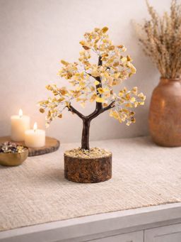 Golden Peacock - Handcrafted Yellow Stone Gem Tree Decor Showpiece