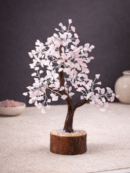 Golden Peacock - Handcrafted Pink Gemstone Tree Decor Showpiece