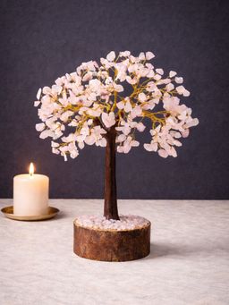 Golden Peacock - Handcrafted Pink & Brown Agate Stone Tree Decor Showpiece