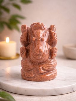 Golden Peacock - Goldstone Lord Ganesha Idol Handcrafted Stone Figurine for Home Decor & Gifting