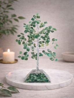 Golden Peacock - Handcrafted Green Agate & Crystal Wish Tree Showpiece for Home Decor