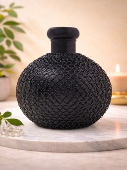 Golden Peacock - Black Woven Metal Grid Decorative Sculptural Table Accent