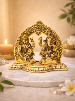 Golden Peacock - Handcrafted Lord Lakshmi & Ganesha Gold-Toned Metal Idol for Home & Pooja Decor