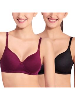 Floret - Pack of 2 Solid Non-Wired Heavily Padded Push-Up Bra - Multi-Color
