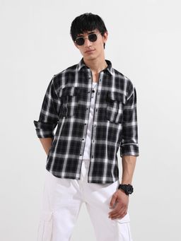 The Indian Garage Co - Men Black Striped Collar Full Sleeves Shirt