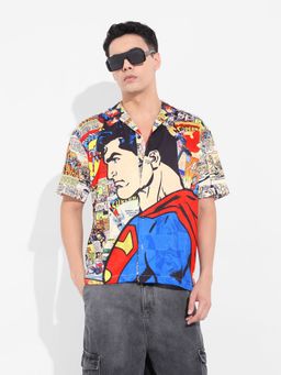 The Indian Garage Co - Men Multi-Color Superman Printed Notched Lapel Collar Half Sleeves Shirt