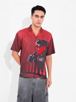 The Indian Garage Co - Men Red Batman Printed Notched Lapel Collar Half Sleeves Shirt