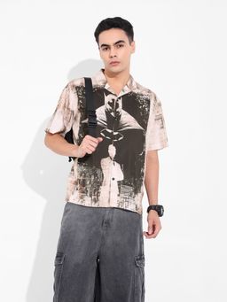 The Indian Garage Co - Men Black Batman Printed Notched Lapel Collar Half Sleeves Shirt