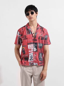 The Indian Garage Co - Men Red Printed Notched Lapel Collar Half Sleeves Shirt