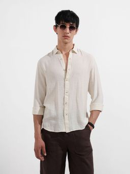 The Indian Garage Co - Men Cream Solid Collar Full Sleeves Shirt
