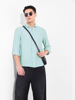 The Indian Garage Co - Men Green Solid Collar Full Sleeves Shirt