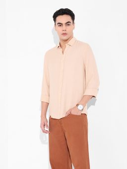 The Indian Garage Co - Men Peach Solid Collar Full Sleeves Shirt
