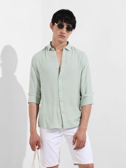 The Indian Garage Co - Men Green Solid Collar Full Sleeves Shirt