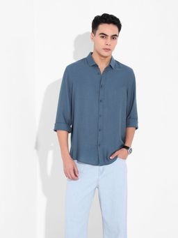 The Indian Garage Co - Men Blue Solid Collar Full Sleeves Shirt