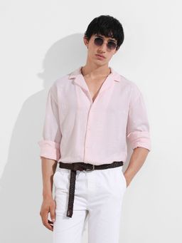 The Indian Garage Co - Men Pink Embroidered Notched Lapel Collar Full Sleeves Shirt