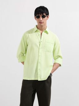 The Indian Garage Co - Men Green Solid Collar Full Sleeves Shirt