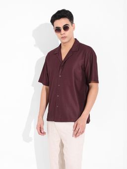 The Indian Garage Co - Men Brown Textured Notched Lapel Collar Half Sleeves Shirt