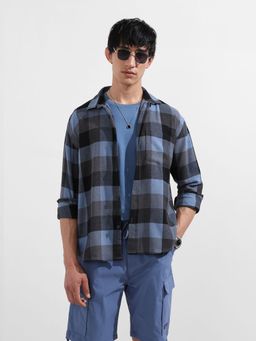 The Indian Garage Co - Men Blue Checked Collar Full Sleeves Shirt