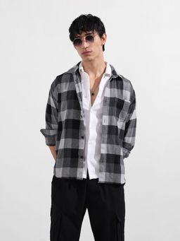 The Indian Garage Co - Men Grey Checked Collar Full Sleeves Shirt