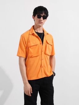 The Indian Garage Co - Men Orange Solid Collar Half Sleeves Shirt