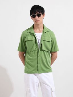 The Indian Garage Co - Men Green Solid Collar Half Sleeves Shirt