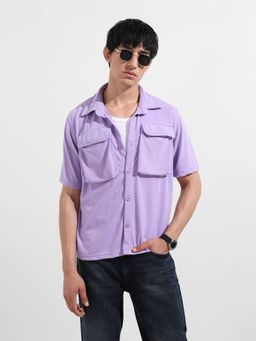 The Indian Garage Co - Men Purple Solid Collar Half Sleeves Shirt